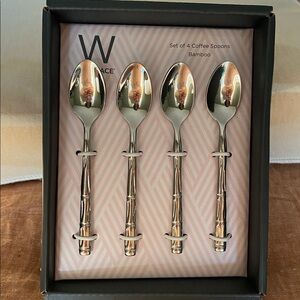 NIB DW Home Silver Bamboo-Handle Coffee Spoon Set (4)